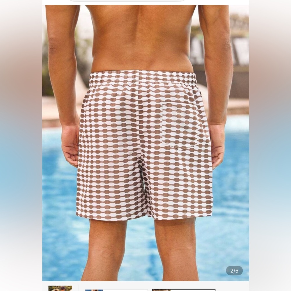 Men's Brown Geometric Swim Shorts